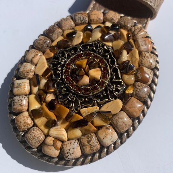 Native American Cowgirl Belt Amber Jasper Tiger Eye Circa 80\'s stamped 5063